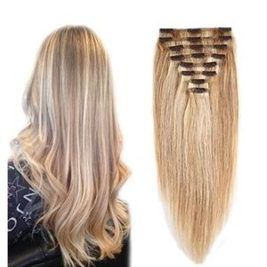 8 PCS Straight Hair Extensions 23" #18 Blonde Clip ins